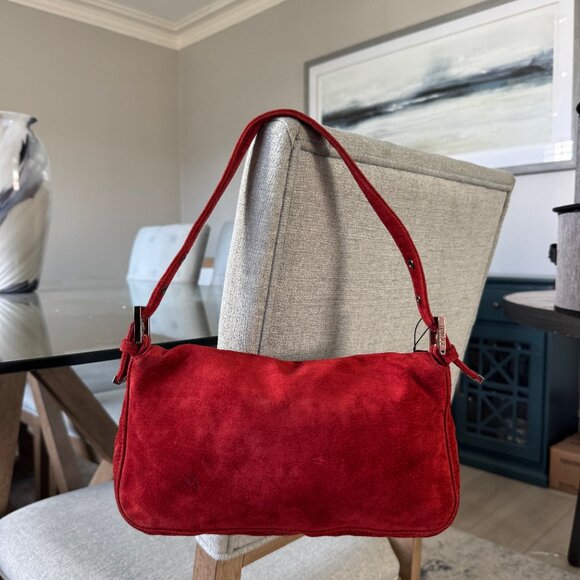 FENDI SUEDE Vintage Baguette Red - Picture 2 of 13